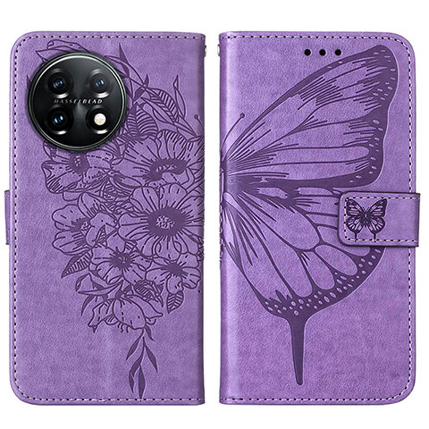 Funda de Cuero Cartera con Soporte Mariposa Carcasa Y01B para OnePlus 11 5G Purpura Claro