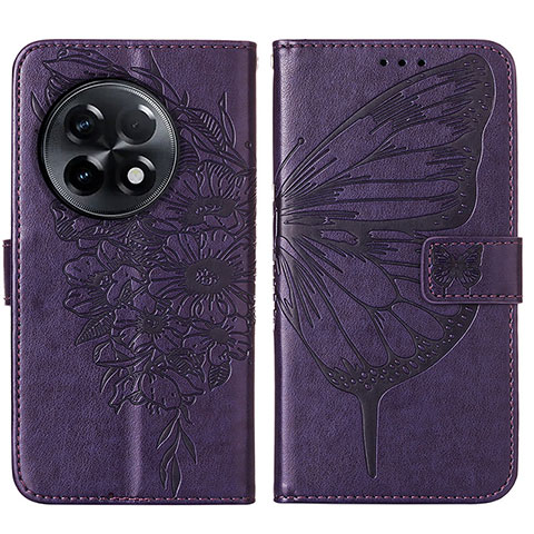 Funda de Cuero Cartera con Soporte Mariposa Carcasa Y01B para OnePlus Ace 2 5G Morado