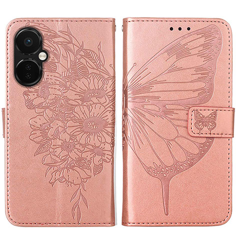 Funda de Cuero Cartera con Soporte Mariposa Carcasa Y01B para OnePlus Nord CE 3 5G Oro Rosa