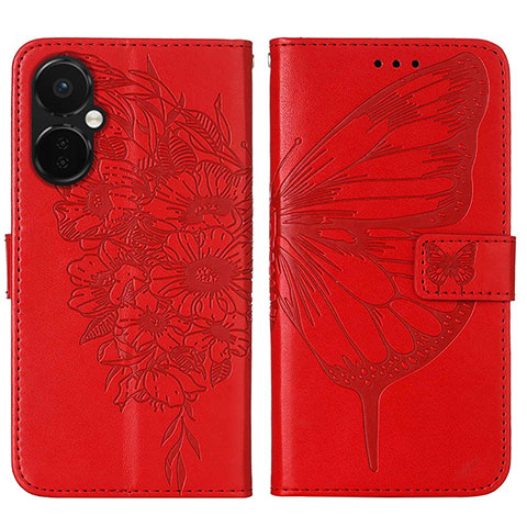 Funda de Cuero Cartera con Soporte Mariposa Carcasa Y01B para OnePlus Nord CE 3 5G Rojo