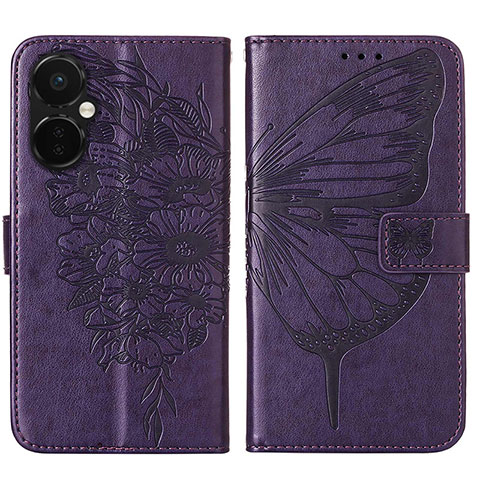 Funda de Cuero Cartera con Soporte Mariposa Carcasa Y01B para OnePlus Nord CE 3 Lite 5G Morado