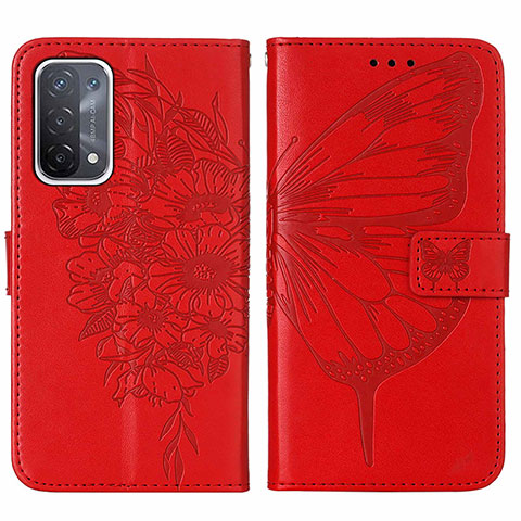 Funda de Cuero Cartera con Soporte Mariposa Carcasa Y01B para OnePlus Nord N200 5G Rojo