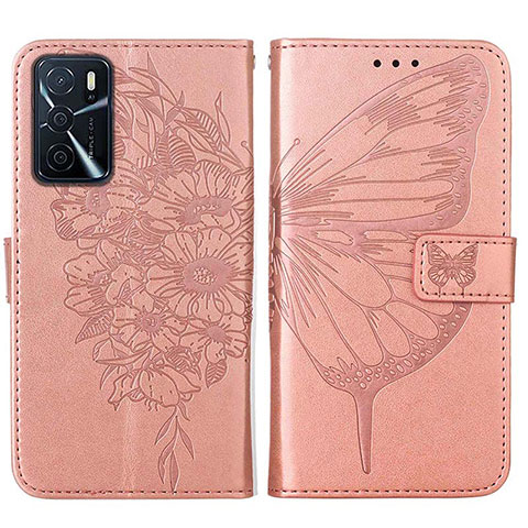 Funda de Cuero Cartera con Soporte Mariposa Carcasa Y01B para Oppo A16s Oro Rosa