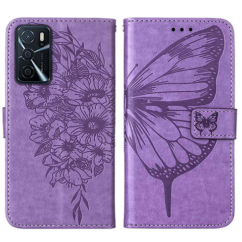 Funda de Cuero Cartera con Soporte Mariposa Carcasa Y01B para Oppo A16s Purpura Claro