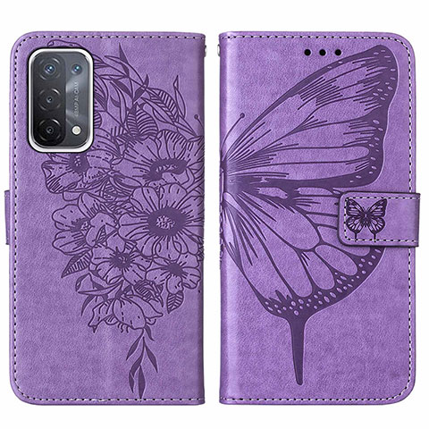 Funda de Cuero Cartera con Soporte Mariposa Carcasa Y01B para Oppo A54 5G Purpura Claro