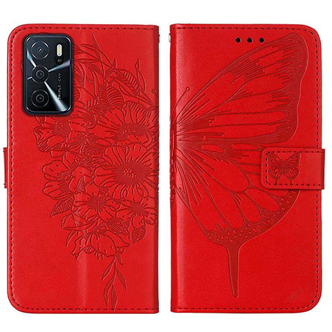 Funda de Cuero Cartera con Soporte Mariposa Carcasa Y01B para Oppo A54s Rojo