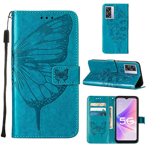 Funda de Cuero Cartera con Soporte Mariposa Carcasa Y01B para Oppo A56S 5G Azul