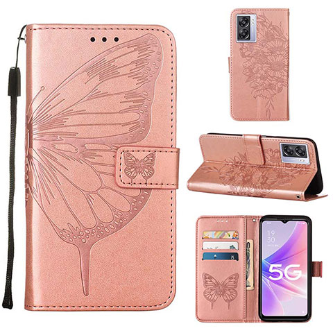 Funda de Cuero Cartera con Soporte Mariposa Carcasa Y01B para Oppo A56S 5G Oro Rosa