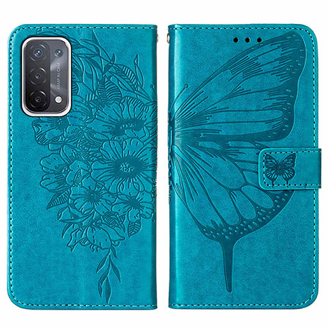 Funda de Cuero Cartera con Soporte Mariposa Carcasa Y01B para Oppo A74 5G Azul