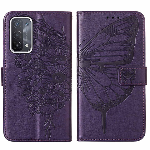 Funda de Cuero Cartera con Soporte Mariposa Carcasa Y01B para Oppo A74 5G Morado