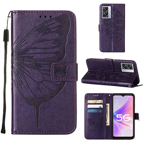 Funda de Cuero Cartera con Soporte Mariposa Carcasa Y01B para Oppo A77 5G Morado