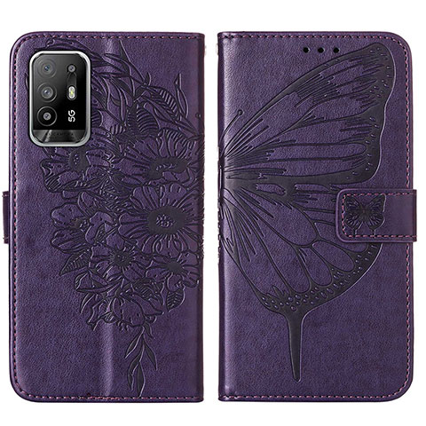 Funda de Cuero Cartera con Soporte Mariposa Carcasa Y01B para Oppo A94 5G Morado