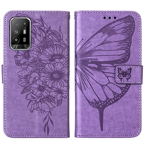 Funda de Cuero Cartera con Soporte Mariposa Carcasa Y01B para Oppo A94 5G Purpura Claro