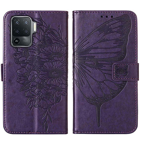 Funda de Cuero Cartera con Soporte Mariposa Carcasa Y01B para Oppo F19 Pro Morado