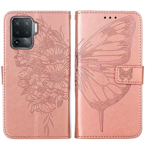 Funda de Cuero Cartera con Soporte Mariposa Carcasa Y01B para Oppo F19 Pro Oro Rosa