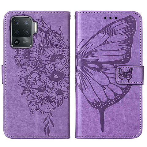 Funda de Cuero Cartera con Soporte Mariposa Carcasa Y01B para Oppo F19 Pro Purpura Claro