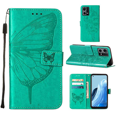 Funda de Cuero Cartera con Soporte Mariposa Carcasa Y01B para Oppo F21 Pro 4G Verde