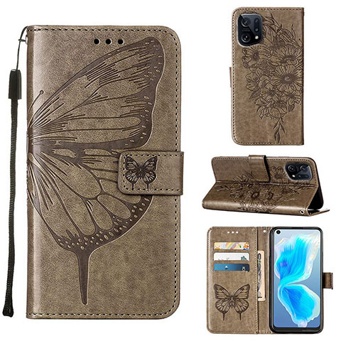 Funda de Cuero Cartera con Soporte Mariposa Carcasa Y01B para Oppo Find X5 5G Gris