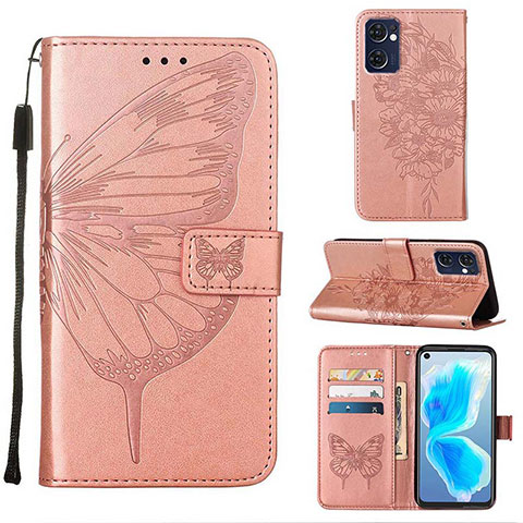 Funda de Cuero Cartera con Soporte Mariposa Carcasa Y01B para Oppo Find X5 Lite 5G Oro Rosa