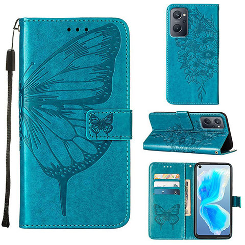 Funda de Cuero Cartera con Soporte Mariposa Carcasa Y01B para Oppo K10 4G Azul