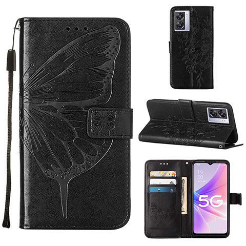 Funda de Cuero Cartera con Soporte Mariposa Carcasa Y01B para Oppo K10 5G India Negro