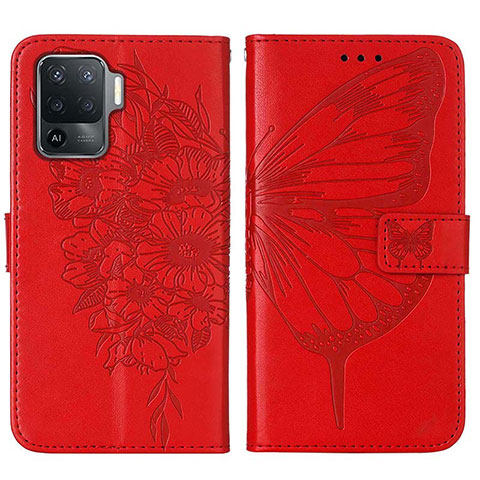 Funda de Cuero Cartera con Soporte Mariposa Carcasa Y01B para Oppo Reno5 F Rojo