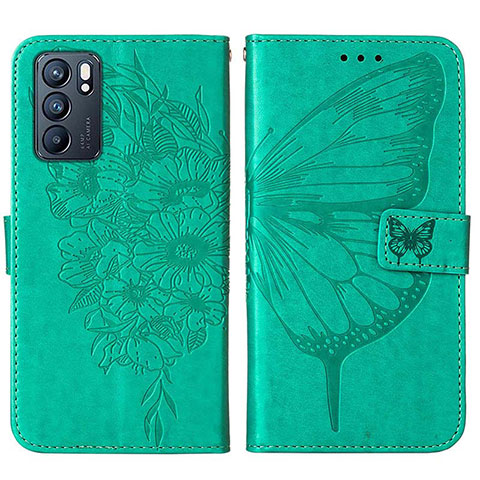 Funda de Cuero Cartera con Soporte Mariposa Carcasa Y01B para Oppo Reno6 5G Verde