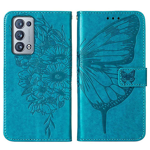 Funda de Cuero Cartera con Soporte Mariposa Carcasa Y01B para Oppo Reno6 Pro 5G Azul