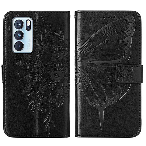 Funda de Cuero Cartera con Soporte Mariposa Carcasa Y01B para Oppo Reno6 Pro 5G India Negro