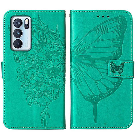 Funda de Cuero Cartera con Soporte Mariposa Carcasa Y01B para Oppo Reno6 Pro 5G India Verde