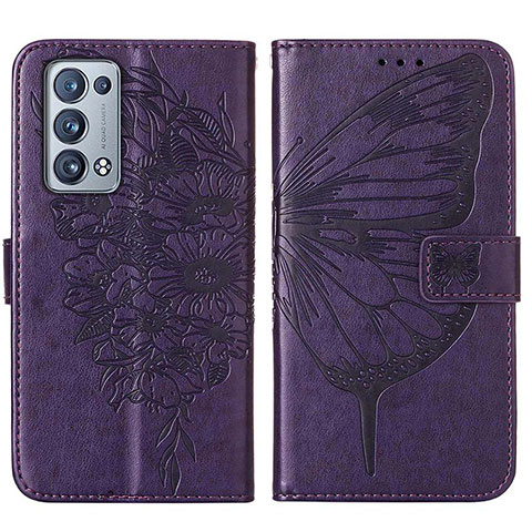 Funda de Cuero Cartera con Soporte Mariposa Carcasa Y01B para Oppo Reno6 Pro 5G Morado