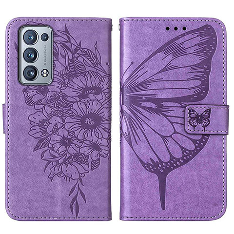 Funda de Cuero Cartera con Soporte Mariposa Carcasa Y01B para Oppo Reno6 Pro 5G Purpura Claro