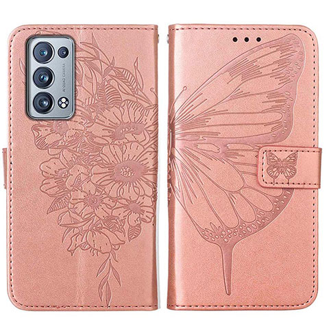 Funda de Cuero Cartera con Soporte Mariposa Carcasa Y01B para Oppo Reno6 Pro+ Plus 5G Oro Rosa