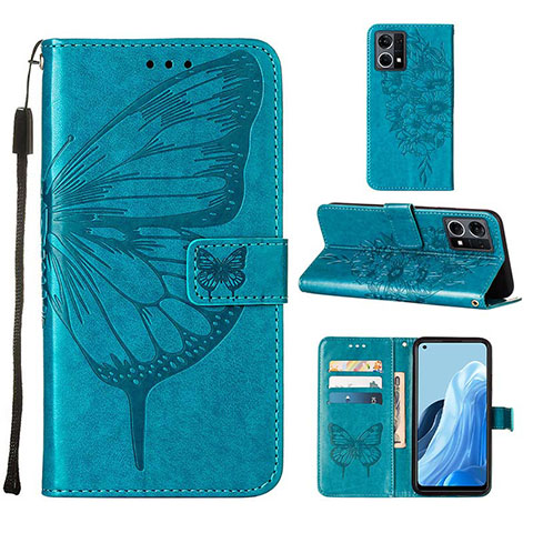 Funda de Cuero Cartera con Soporte Mariposa Carcasa Y01B para Oppo Reno7 4G Azul