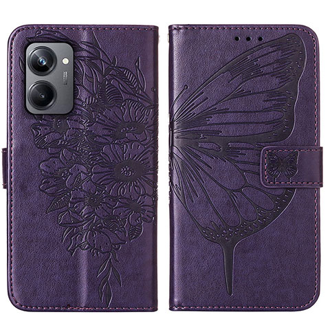 Funda de Cuero Cartera con Soporte Mariposa Carcasa Y01B para Realme 10 Pro 5G Morado