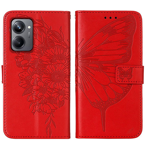 Funda de Cuero Cartera con Soporte Mariposa Carcasa Y01B para Realme 10 Pro 5G Rojo