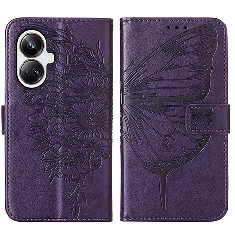 Funda de Cuero Cartera con Soporte Mariposa Carcasa Y01B para Realme 10 Pro+ Plus 5G Morado