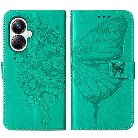 Funda de Cuero Cartera con Soporte Mariposa Carcasa Y01B para Realme 10 Pro+ Plus 5G Verde