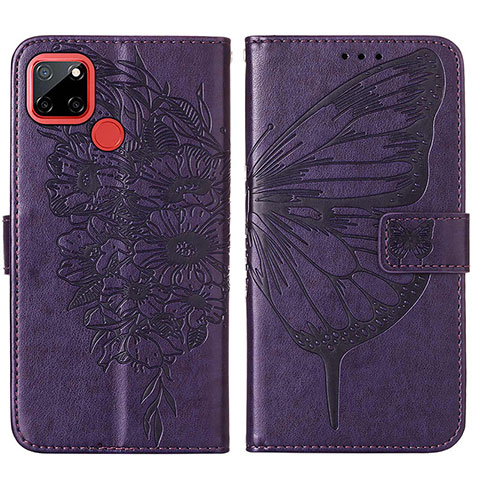 Funda de Cuero Cartera con Soporte Mariposa Carcasa Y01B para Realme 7i RMX2193 Morado