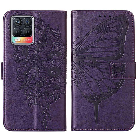 Funda de Cuero Cartera con Soporte Mariposa Carcasa Y01B para Realme 8 4G Morado