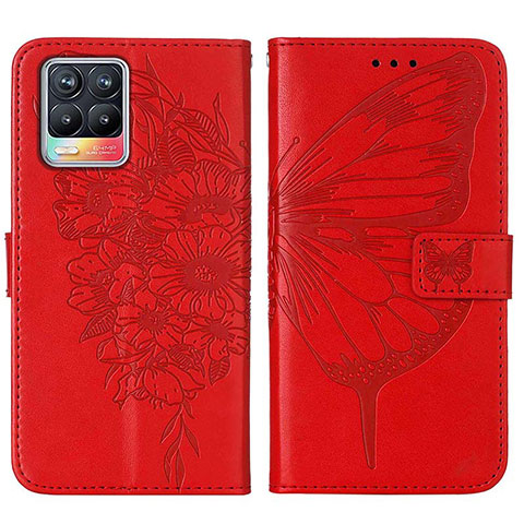 Funda de Cuero Cartera con Soporte Mariposa Carcasa Y01B para Realme 8 4G Rojo