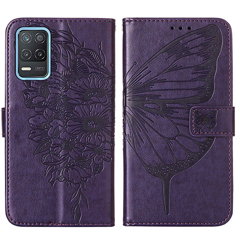 Funda de Cuero Cartera con Soporte Mariposa Carcasa Y01B para Realme 8 5G Morado