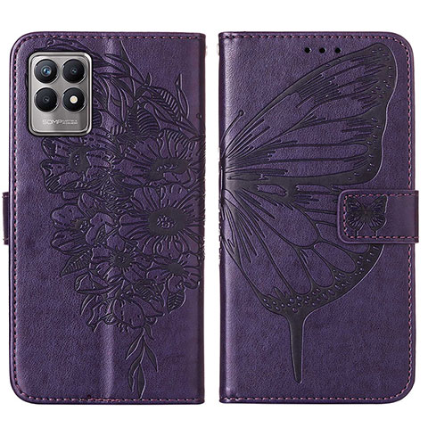 Funda de Cuero Cartera con Soporte Mariposa Carcasa Y01B para Realme 8i Morado