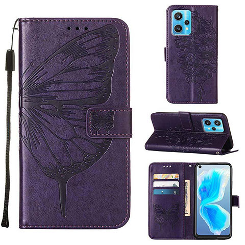 Funda de Cuero Cartera con Soporte Mariposa Carcasa Y01B para Realme 9 4G Morado