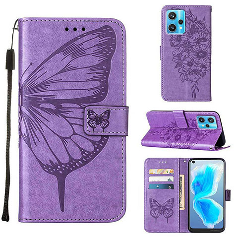 Funda de Cuero Cartera con Soporte Mariposa Carcasa Y01B para Realme 9 Pro+ Plus 5G Purpura Claro