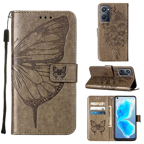 Funda de Cuero Cartera con Soporte Mariposa Carcasa Y01B para Realme 9i 4G Gris