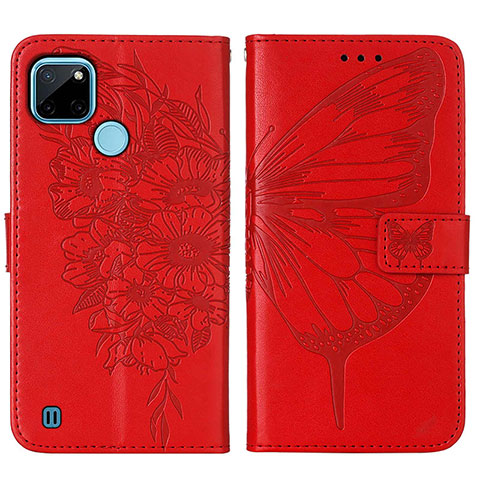 Funda de Cuero Cartera con Soporte Mariposa Carcasa Y01B para Realme C21Y Rojo