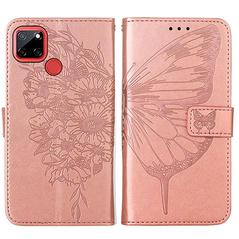 Funda de Cuero Cartera con Soporte Mariposa Carcasa Y01B para Realme C25S Oro Rosa