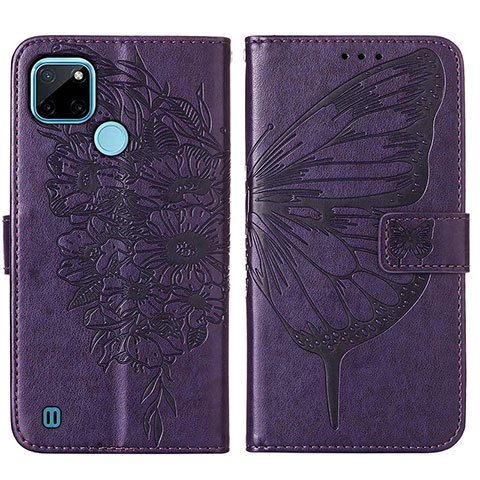 Funda de Cuero Cartera con Soporte Mariposa Carcasa Y01B para Realme C25Y India Morado