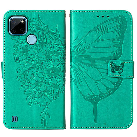 Funda de Cuero Cartera con Soporte Mariposa Carcasa Y01B para Realme C25Y Verde